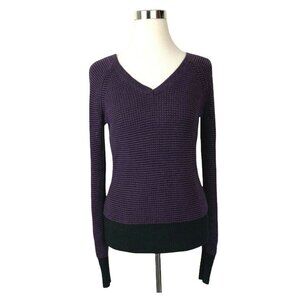 CALVIN KLEIN Women Size Small S Purple Black V-Neck V-Back Sweater